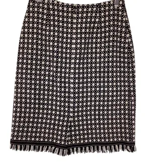 Harolds Womens Skirt Size 2 Wool Pencil Black & White Geometric Fringe Hem thumbnail 5