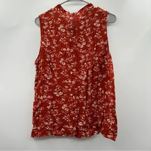 THML Burnt Orange & White Floral Print Sleeve‎ Mock Neck Top Sz L NEW thumbnail 4