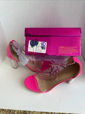 KAYLEEN By Los Angeles Hot Pink Rhinestone Block Heel Sandals - Style Talla thumbnail 2