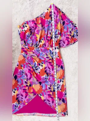 AIDAN‎ MATTOX One Shoulder Cocktail Dress Size 4 Pink Purple Floral Colorful thumbnail 16