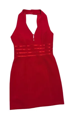 Sabora Vintage Red Halter Neck Mini Dress with Waistband Stripes thumbnail 1