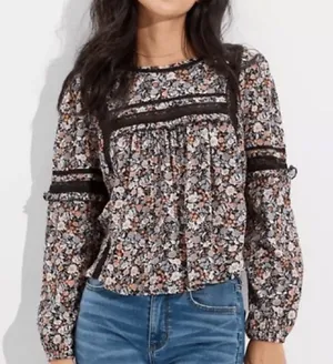 NWT American Eagle Outfitters Floral and Lace Open Back Blouse thumbnail 1