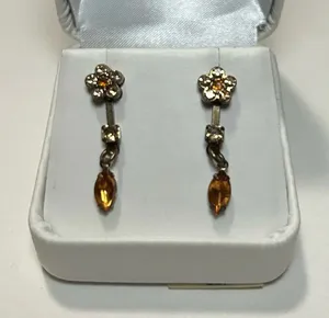 3/$20 Beautiful Orange Citrine Color Gold Tone Drop Floral Long Dangle Earrings thumbnail 1