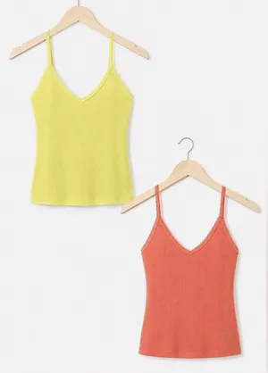 5/$35 Destined Womens Tank Tops 2 Sz S M Peach Light Yellow Ribbed Knit Cropped thumbnail 1