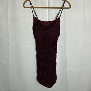Lucy in the Sky Maroon Glitter‎ Sparkle Spaghetti Strap Bodycon Mini Dress Small thumbnail 2