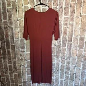 Daily Ritual Ruched Jersey Knit Dress M Half Sleeve Casual Brown Bodycon Stretch thumbnail 4