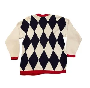 Vintage Argyle Patriotic Cardigan Flag Sweater Red White Blue Stars Oversized S thumbnail 2