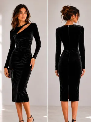 NEW REISS Macey Velvet Midi Dress in Black Size 4 thumbnail 2