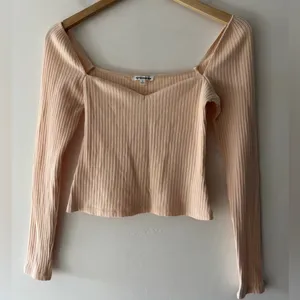 Reformation Peachy‎ Cream October Knit Ribbed Top Sweetheart Neckline thumbnail 1