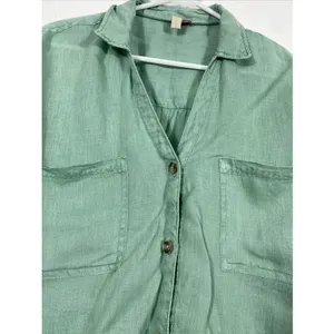 Pilcro Anthropologie Green Linen Blend Short Sleeve Button Up Cropped Shirt S thumbnail 5