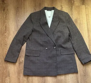 H&M Brown, Black, Tan,‎ Gray Houndstooth Oversized Blazr thumbnail 1