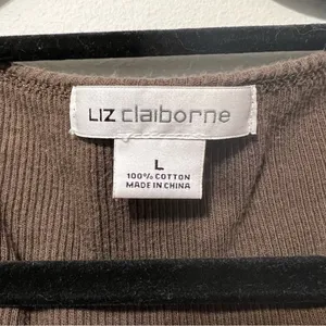 Liz Claiborne Chocolate Brown Y2K Style Ribbed Cotton Top Size L thumbnail 7