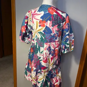 SUNDRY Tropical Floral Print Short Sleeve Ruffle‎ Hem cotton Dress Size S thumbnail 5