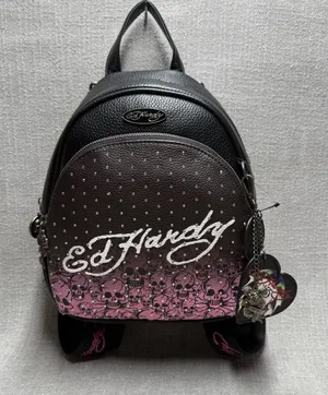 Ed Hardy Mini Backpack Pink‎ Black Skull Rhinestone Y2K NWT Vegan Leather thumbnail 1