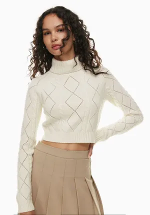 Sunday Best Aritzia Jones Diamond Knit Turtleneck Sweater Cream Large thumbnail 1