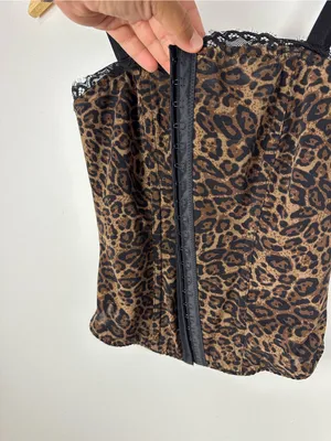 Popilush Shapewear Sculpting Leopard Mesh Detachable Strap Corset Top Sz M thumbnail 3