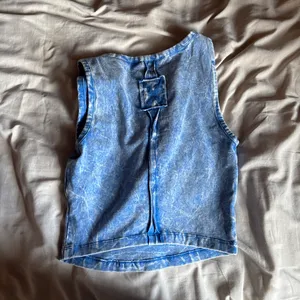 Cropped cotton denim tank Blue thumbnail 2