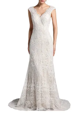 Women’s Bohemian Wedding Dress with Nude Lining Zip Up Back Size 2 NWT thumbnail 1