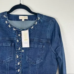 Laura Embellished Jewel Denim Top‎ Blue Snap Front Jacket Sz 4 thumbnail 2