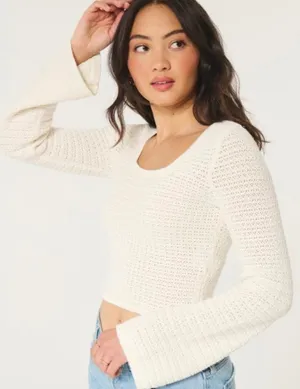 Hollister White Long Sleeve Crochet Top Size XS thumbnail 1