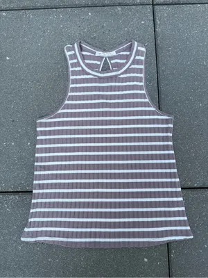 Free People We The Free Dusty Purple Striped Ribbed Keyhole Tank Top L thumbnail 6