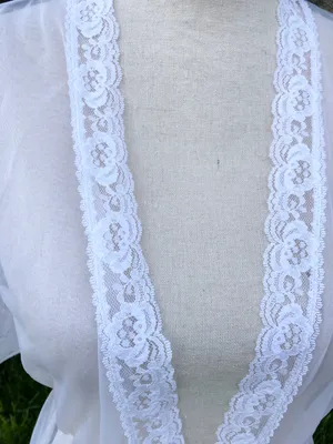 Vintage 80s Alan R. White Peignoir Nylon Chiffon Lace M Flutter Sleeves thumbnail 7