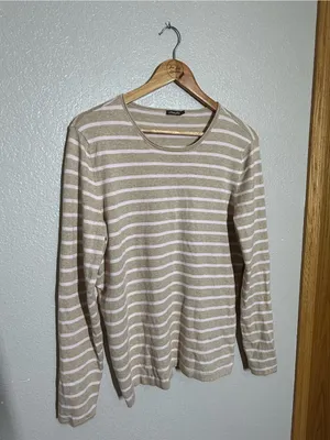 J. McLaughlin striped sweater large tan pale pink thumbnail 3