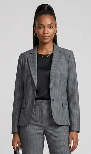 LOFT | Gray Pinstriped Wool Blend Blazer Sz 10 thumbnail 1