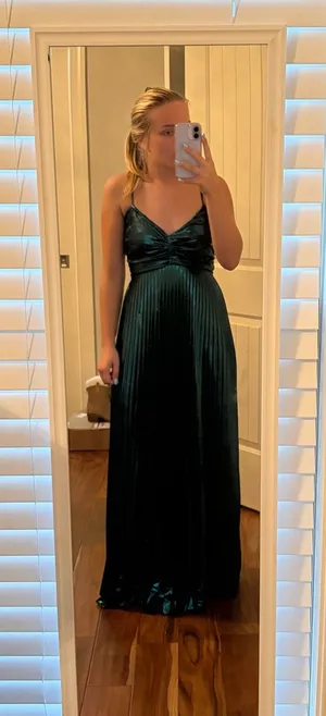 Long green formal prom dress thumbnail 1