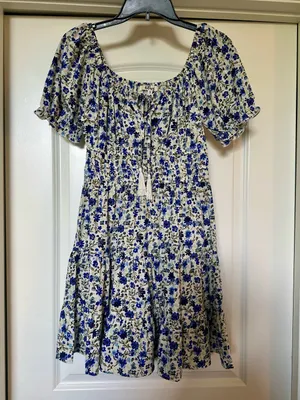 Hint of Blush - Adorable Blue Floral Dress - NWOT! thumbnail 1