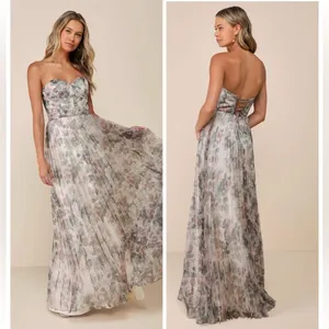 Lulu's Most Beautiful Day Ivory Floral Strapless Watercolor Floral Maxi Dress thumbnail 2