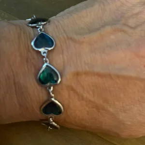 Vintage silver tone abalone heart link bracelet thumbnail 3