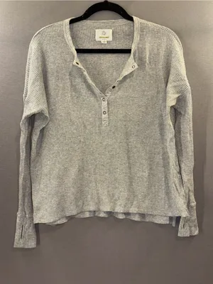 Offline by aerie Women's Light Gray Waffle Henley Long-Sleeve Top XS thumbnail 1