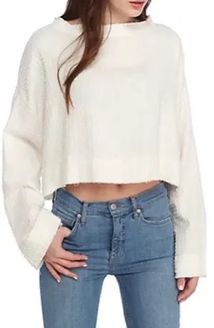 Free People Walking in Hueco Textured Ivory Split Back Boho Top Size XS thumbnail 1
