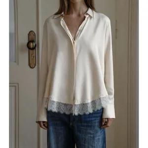 Zara Ecru Satin Long Sleeve Button Lace Top 90s Ethereal Coquette Romantic Fairy thumbnail 3