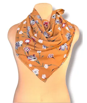 Rust‎ Floral Bandana Scarf Cottagecore Boho Square Neck Scarf Wrap Lightweight thumbnail 1