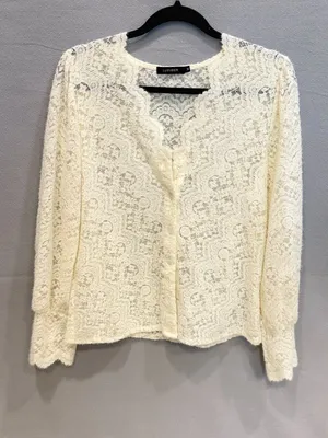 Cream Lace Cardigan Cottagecore Boho‎ Fairycore Romantic Sheer Floral Lace Top thumbnail 2