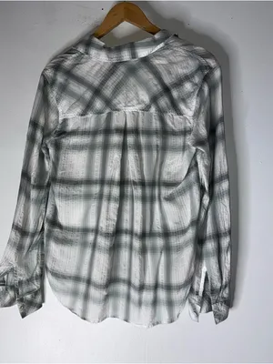 Bella Dahl Tencel Long Sleeve White‎ Green Plaid Button Down Collar Shirt Small thumbnail 2