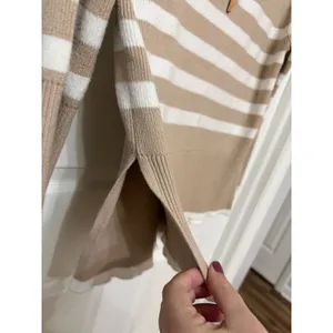 For The Republic Tan‎ White Striped Quarter Zip Mock Neck Sweater Small thumbnail 2