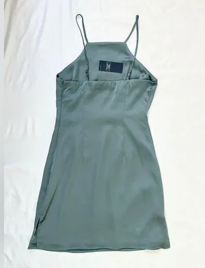 Abercrombie NWT High Neck Satin Mini Dress - Teal - XS thumbnail 4