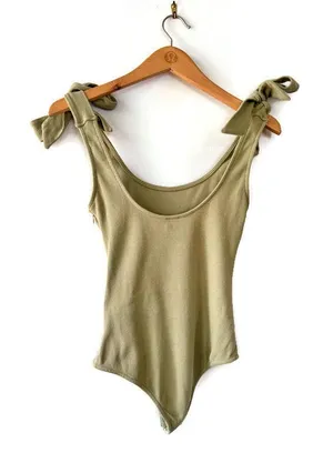 Princess Polly Sage Green Shoulder Tie Bodysuit thumbnail 3