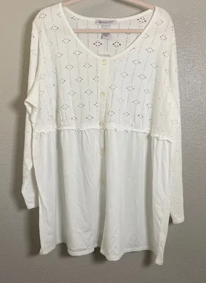 White Eyelet Lace Top 1X Cottagecore Summer Casual Boho‎ Chic Bohemian Babydoll thumbnail 1