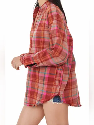 Free People We The Free Summer Daydream Plaid Button Down Shirt XS Boho thumbnail 4