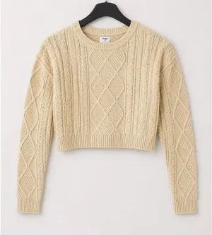 Cotton On Cream Cable Knit Cropped Sweater Fisherman Pullover Womens Size Medium thumbnail 1