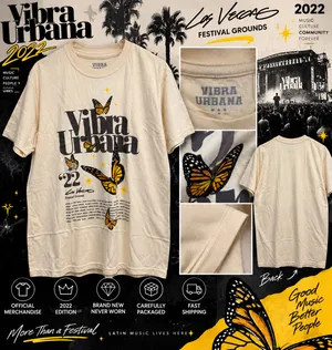 Vibra Urbana 2022 Butterfly Tee Light Yellow Size L NEW Festival Grounds thumbnail 2