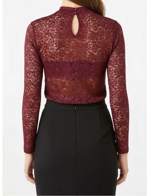SÉZANE Taori Long Sleeve Lace Blouse, Red, FR38/US6 thumbnail 4