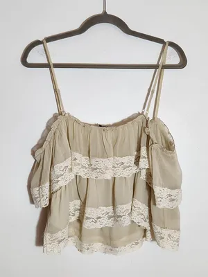 American Eagle Cream Boho Ruffle Lace Cropped Top Size XL thumbnail 4