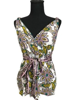 Anthropologie C. Keer bohemian wrap style paisley white tie tank top tunic thumbnail 1