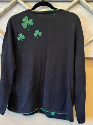 Black Shamrock Embroidered Knit Cardigan - Green Accent beaded‎ shamrock thumbnail 4