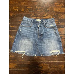 Madewell rigid denim A-line distressed raw hem skirt thumbnail 2